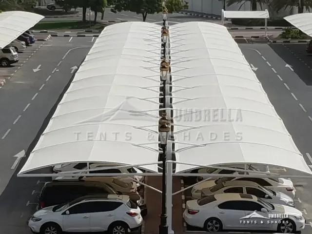Double cantilever car parking shades — Umbrella Parking Shades