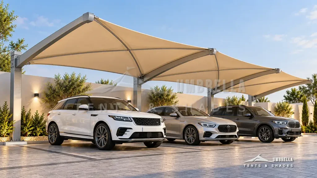 HDPE Car Parking Shades in Saudi Arabia by Umbrella Parking Shades — photo 1