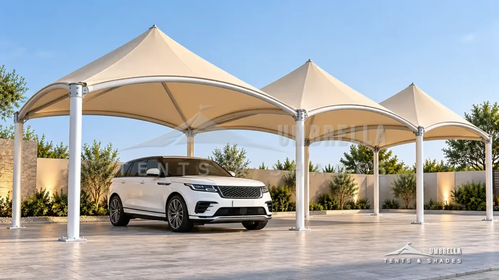 Pyramid Arch Design Car Parking Shades in Saudi Arabia by Umbrella Parking Shades — photo 1